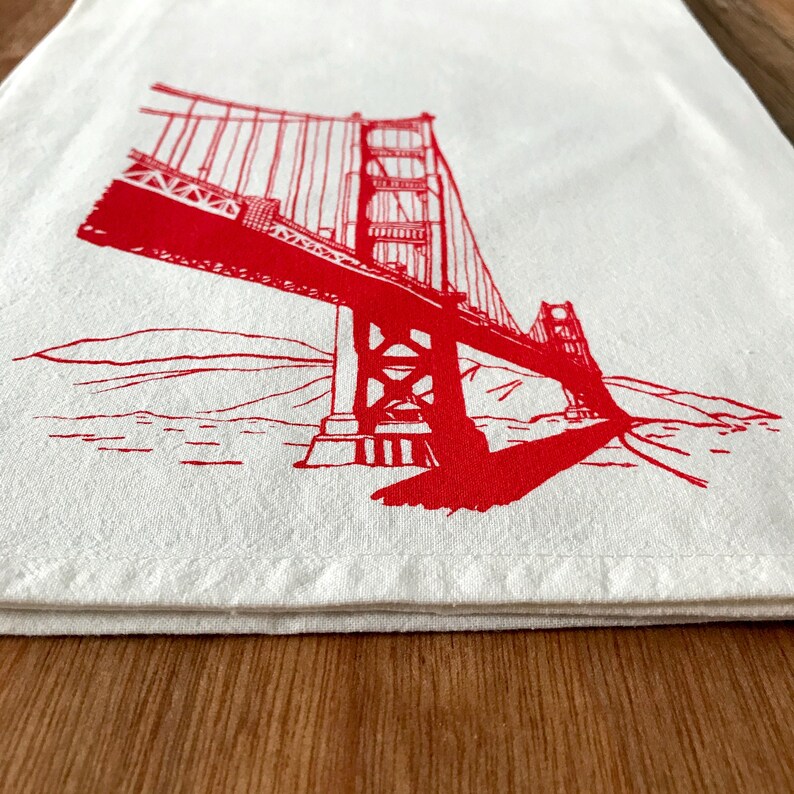 Golden Gate Bridge Tea Towel, San Francisco Kitchen Tea Towel, Flour Sack Cotton Kitchen Towel, San Francisco Screenprint image 3