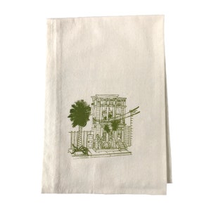 San Francisco kitchen towel , Victorian House screenprint in green ink, Flour Sack Cotton Dishtowel image 10