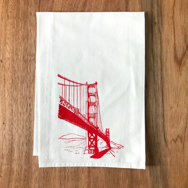 Golden Gate Bridge Tea Towel, San Francisco Kitchen Tea Towel, Flour Sack Cotton Kitchen Towel, San Francisco Screenprint image 10