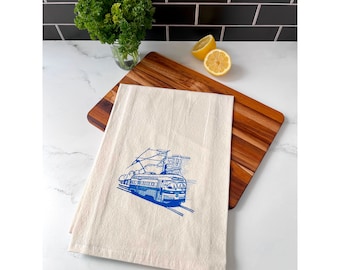 Muni Streetcar Dish Towel, F Market Streetcar San Francisco Dishtowel, Flour Sack Cotton Kitchen Towel, Castro District