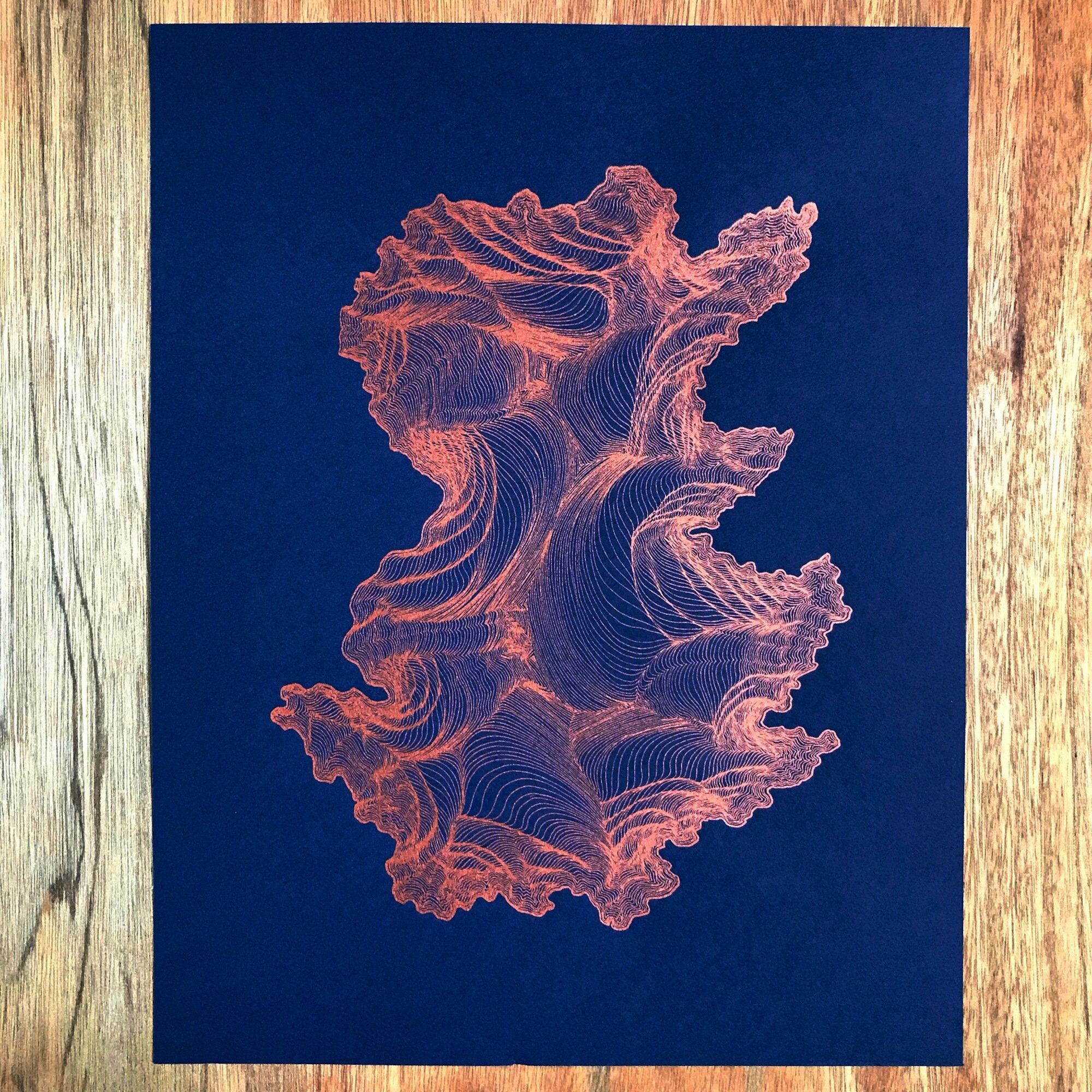 Copper Optical Illusion Art: Abstract Screen Print on Blue - Etsy