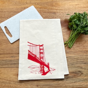 Golden Gate Bridge Tea Towel, San Francisco Kitchen Tea Towel, Flour Sack Cotton Kitchen Towel, San Francisco Screenprint