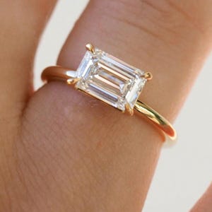 1.54 Ct Emerald Cut Moissanite Engagement Ring, Emerald Cut Ring, Moissanite Engagement Ring, Solitaire Emerald Cut Ring