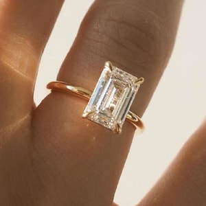 3.12 Ct Emerald Cut Moissanite Engagement Ring, Emerald Cut Ring, Moissanite Engagement Ring, Solitaire Emerald Cut Ring