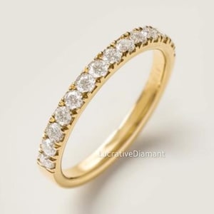 2mm Lab Created Diamond Wedding Band Womens Pave Half Eternity Wedding Ring in 14K Solid White Gold Available in Yellow Gold and Rose Gold.