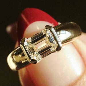 Bezel Set 1.29 Ct Emerald Cut Moissanite Engagement Ring, Emerald Cut Ring, Moissanite Engagement Ring, Emerald Cut Ring.