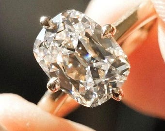 Old Mine Cushion Cut Moissanite Engagement Ring: 2.96 Ct Platinum Solitaire