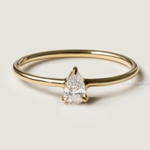 0.25 CT Pear Cut Lab Grown Diamond Ring / Pear Shaped Engagement Ring / 0.25 CT Solitaire Ring / Minimalist Ring / 14K Gold Thin Dainty Ring