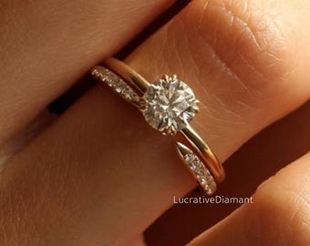 1 CT Lab Grown Diamond Engagement Ring: Solid Gold Round Cut