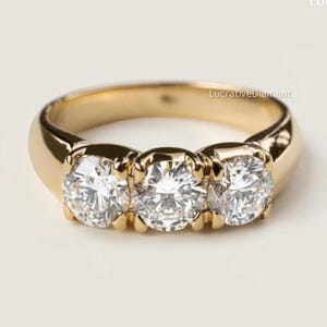1.50 TCW Diamond Ring, 14K Gold 3 Stone Diamond Ring, Lab Grown Diamond Ring, Dainty ring, Solid 14K engagement Stacking ring