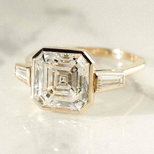 Bezel Set 2.85 Ct Asscher Cut Moissanite Engagement Ring , Asscher Cut Ring, Moissanite Engagement Ring, Asscher Cut Moissanite Ring.