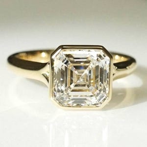 Bezel Set 2.71 Ct Asscher Cut Moissanite Engagement Ring