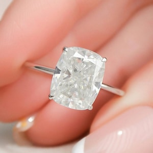 6 Ct Cushion Cut Moissanite Engagement Ring, Cushion Cut Ring, Elongated Cushion, Hidden Halo Ring for Her.