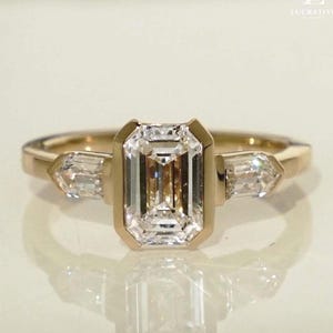 1.15 Ct Emerald Cut Wedding Ring Women Moissanite Ring Emerald Moissanite Stacking Ring, Three Stone Ring.