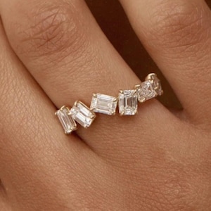 1.80 Ct Emerald Cut Wedding Band Women Moissanite Band Emerald Moissanite Stacking Band.