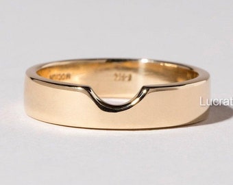 14K Solid Gold Cigar Wedding Band Ring, Unique 6mm Wide Cut Out Design, Perfect for a Wedding band or Nesting Ring, Luxurious Gift for Her