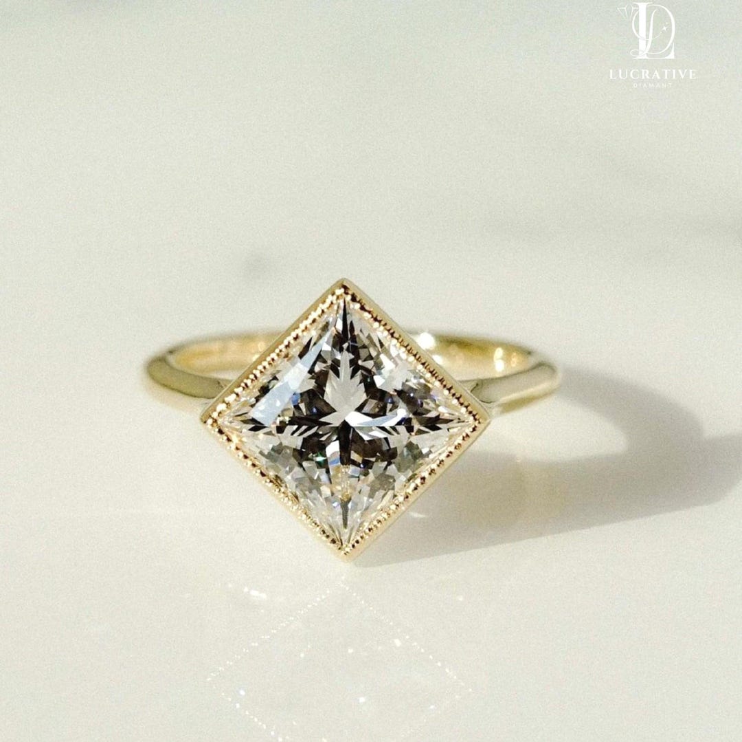 Handmade 2.63 Ct Princess Cut Lab Grown Bezel Engagement Ring - Etsy