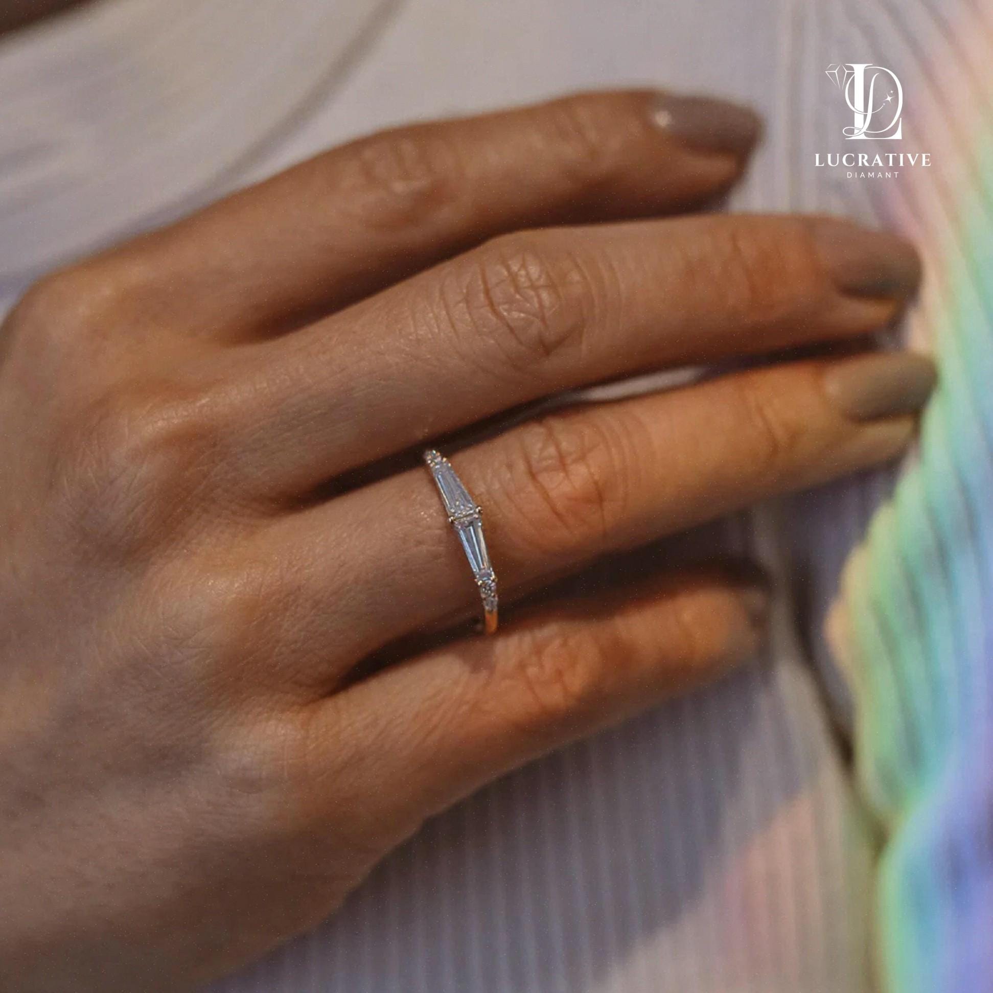 Baguettes Moissanite Ehering, halbe Ewigkeit Band, Baguette Moissanite Band