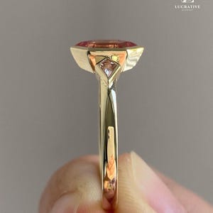 Moissanite Ring, Engagement Ring, Wedding Ring, Anniversary Ring, 950 Platinum, Platinum Ring, Rings, Jewelry, Personalized Ring, Hexagon Cut Ring, Pink Hexagon Ring, Three Stone Ring, Pink Moissanite Ring