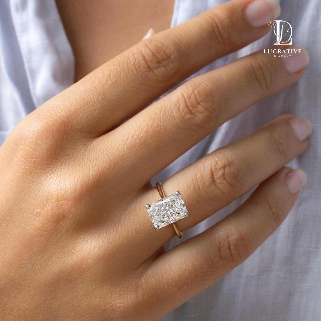 4 Ct Radiant Cut Moissanite Engagement Ring: Hidden Halo, Platinum - Etsy