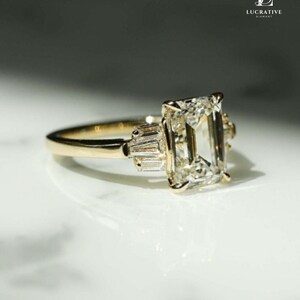 2.83 Ct Emerald Cut Moissanite Engagement Ring, Emerald Cut Ring, Moissanite Engagement Ring, Solitaire Emerald Cut Ring.