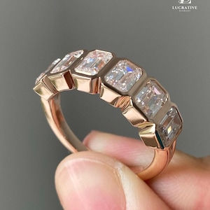 4x6 MM 3.60 Ct Emerald Cut Wedding Band Women Moissanite Band Emerald Moissanite Stacking Band.