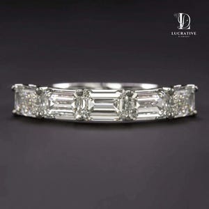 5x3 mm Emerald Cut Wedding Band Women Moissanite Band Emerald Moissanite Stacking Band.