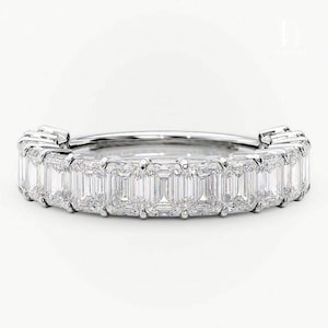 2.80 Ct Emerald Cut Wedding Band Women Moissanite Band Emerald Moissanite Stacking Band.