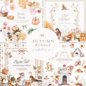 Aquarell Wert Herbst Bundle 4 Sammlungen in 1 - Herbst und Herbst Clipart Bundle - Handgemalte Kollektionen - Preppy Herbst Bundle