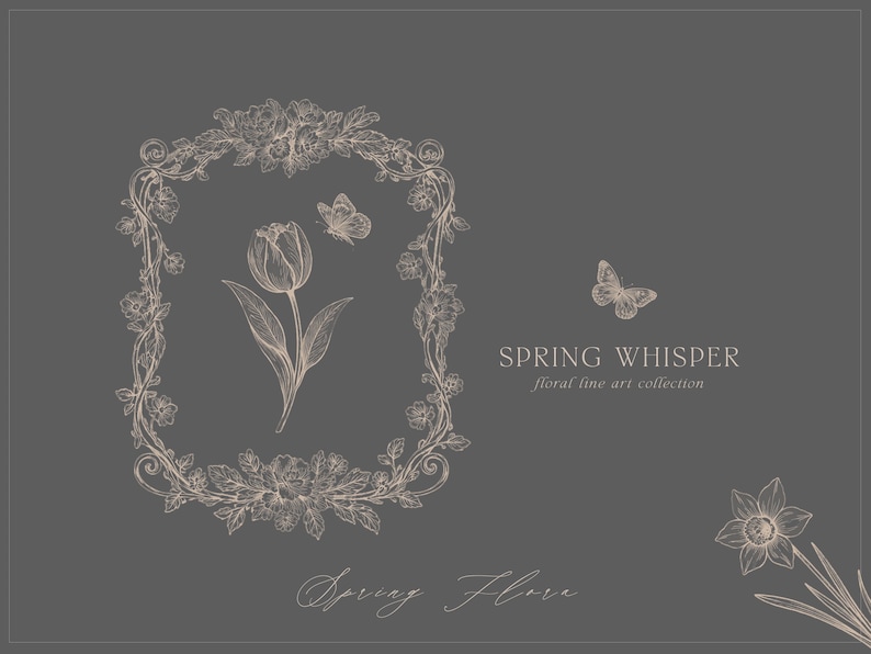Vintage Line Art Floral Spring Collection - Digital Download - Etsy