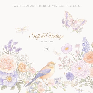 Floral vintage clipart - pastel vintage - zeer fijne tekeningen - aquarel vintage - vintage natuur - vintage kransen - onbeperkte verkooplicentie