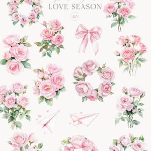 Watercolor Roses and Hearts February Valentines Day Clipart - Pink ...