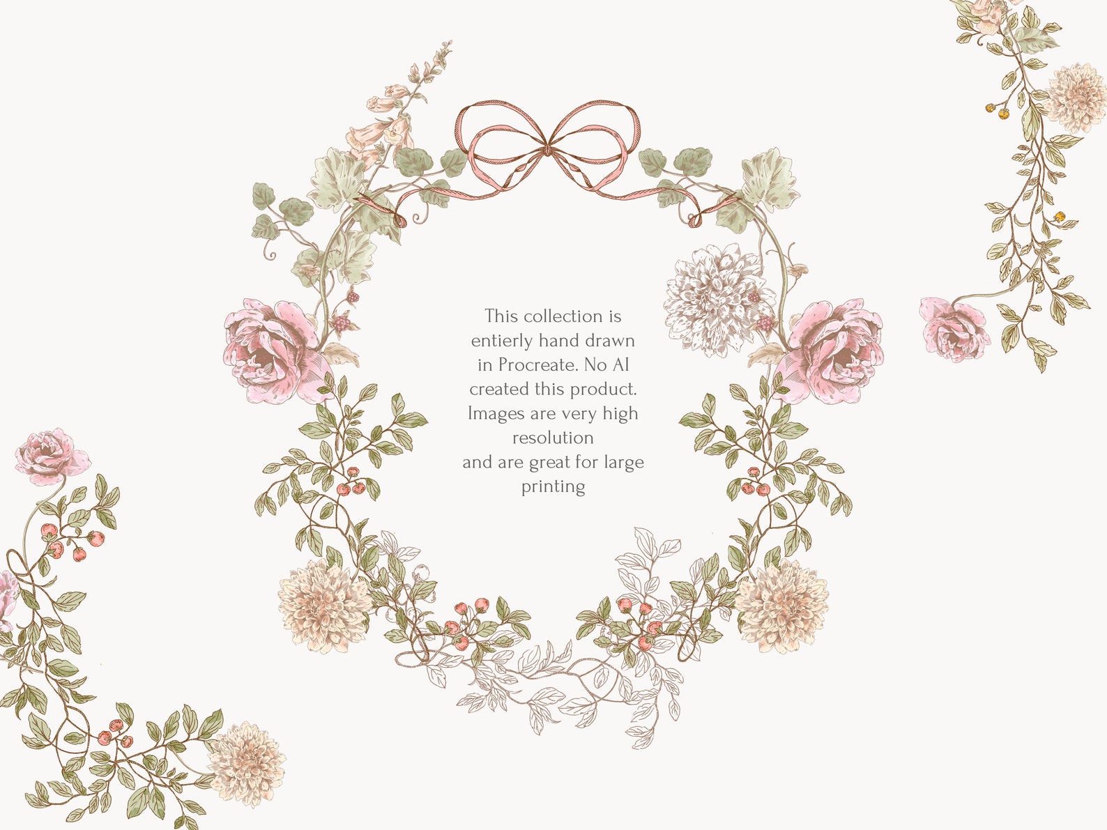 Vintage Line Art Floral Clipart Set - Hand Drawn Watercolor and Line ...