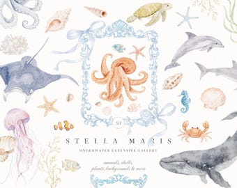 Watercolor Underwater World Clipart Set