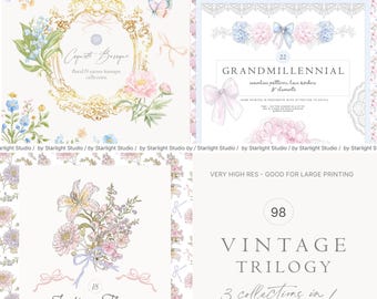 Watercolor Vintage Floral Bundle Set - Value Set - Grandmillennial Set - Clipart - Chateau Flowers - French Rustic Inspiration - Baroque