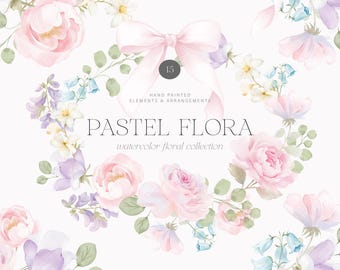 Watercolor Hand Painted Pastel Floral Clipart Collection - Arrangements - NO AI