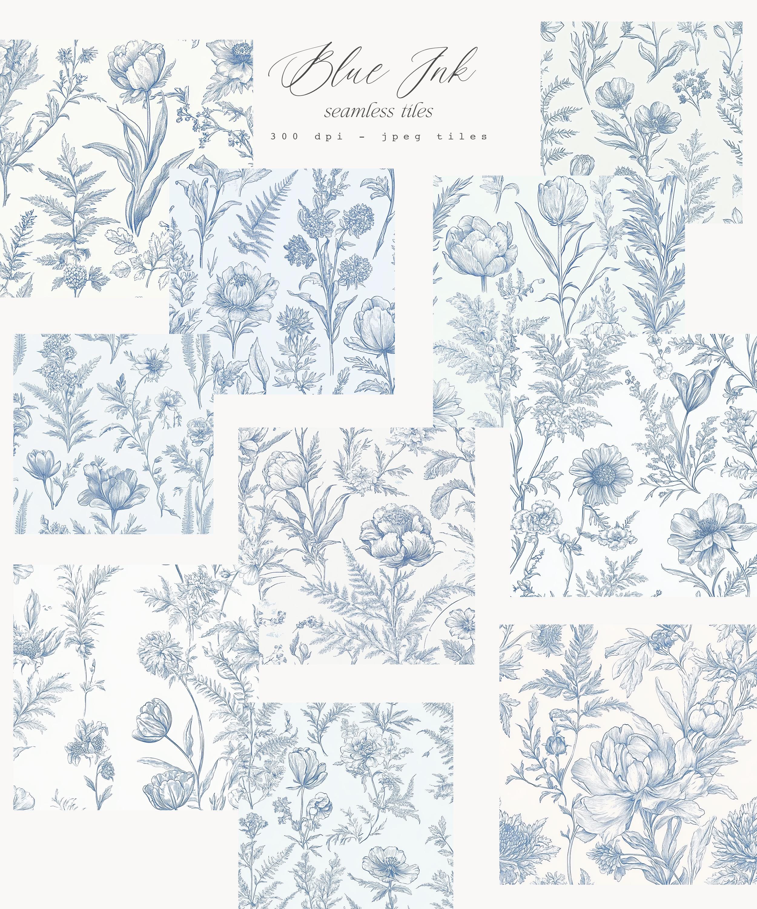 Ink Blue Pattern Blue Ink Chinoiserie Seamless Pattern Collection - Blue Toile Seamless ...