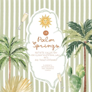 Watercolor Hand Painted Palm Springs Aesthetic Doodles - Whimsical Watercolor Collection - California Wedding - Wedding Clipart