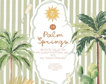 Aquarell handbemalt Palm Springs Aesthetic Doodles - Wunderliche Aquarell Kollektion - Kalifornien Hochzeit - Hochzeits Clipart
