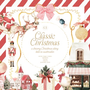 Aquarel klassieke kerstclipart - preppy kerst - kerstcollectie - winterclipart - kerstman - Santa's Village
