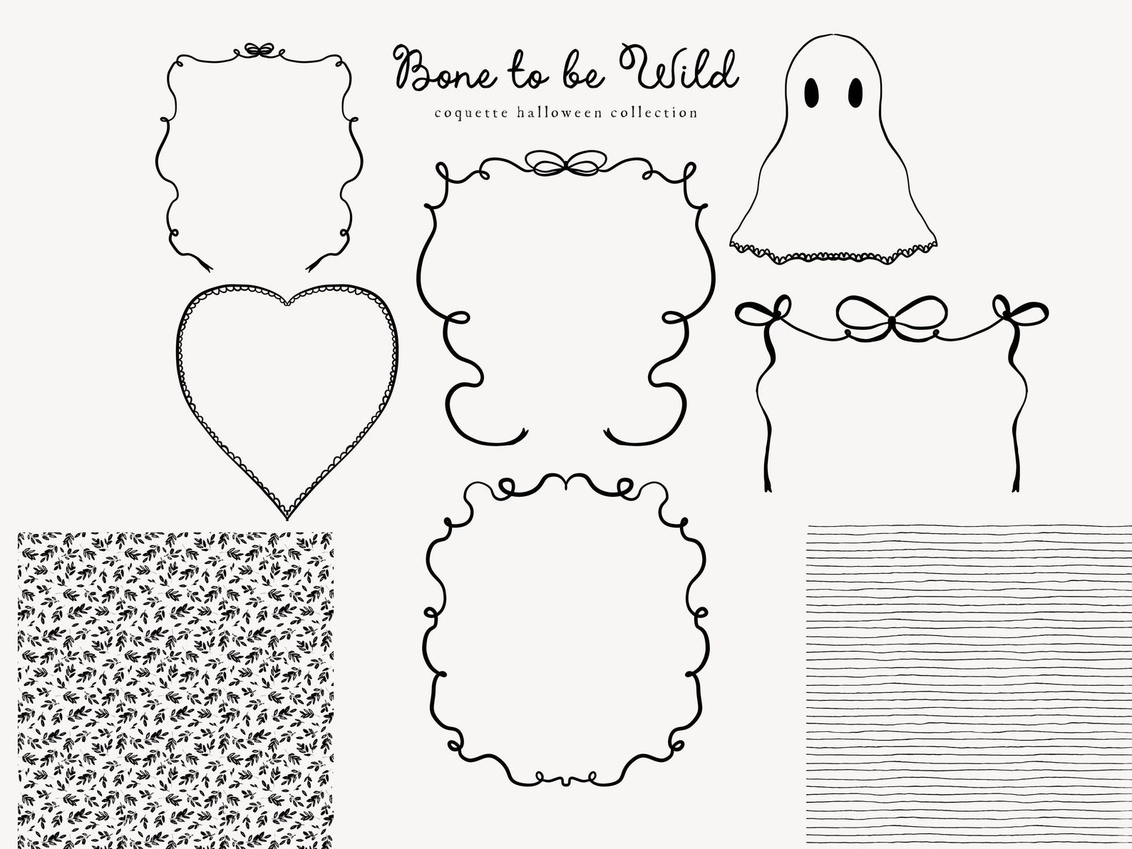 Black Line Art Spooky Groovy Halloween Clipart - Hand Drawn Line Art ...