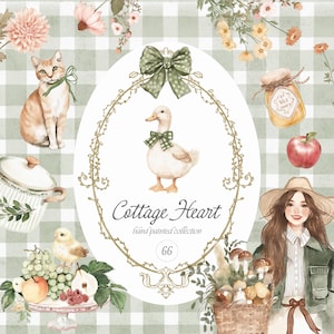 Clipart de casa de campo em aquarela - Cottagecore - Gráficos de casa de campo pintados à mão - Campo - Aconchegante - Vida no campo - Conjunto Grandmillennial