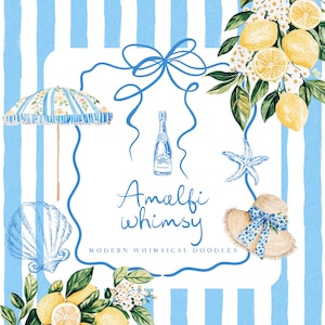Aquarell wunderliche Aquarell und Tinte Doodles - Amalfi Küste adrette italienische Clipart - Sommer Mittelmeer Clipart - Sommer Doodles