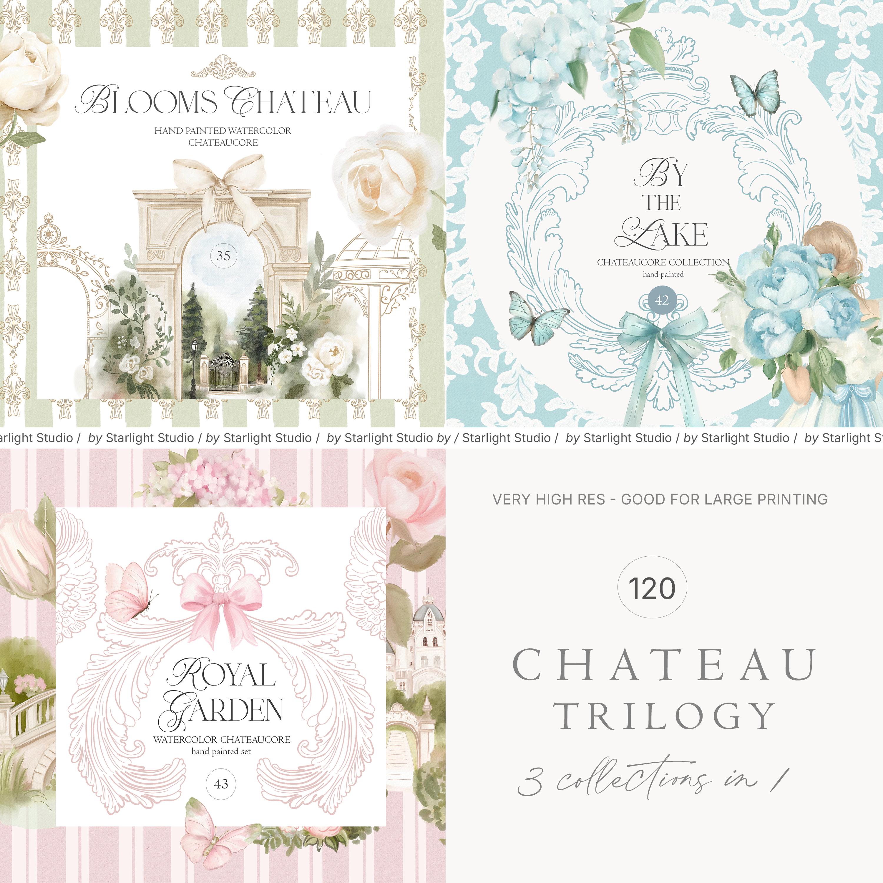 Watercolor Chateau Graphic Bundle - 3 in 1 - Lake Clipart - Garden clipart - Royal Clipart - Chateaucore - Castle Clipart - Vintage