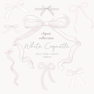 White Coquette Ribbon Kollektion - Weiße Bögen - Coquette Clipart - Line Art - Line Art Bögen - Ribbon Rahmen - Unbegrenzte Verkaufslizenz
