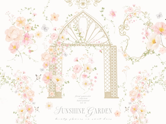 Watercolor Blush Floral Garden Clipart Collection - Hand Painted - Not AI