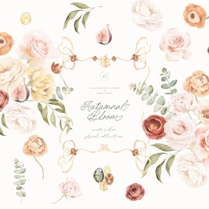 Akvarell höstblomstersamling - Höst Clipart Akvarellblommor