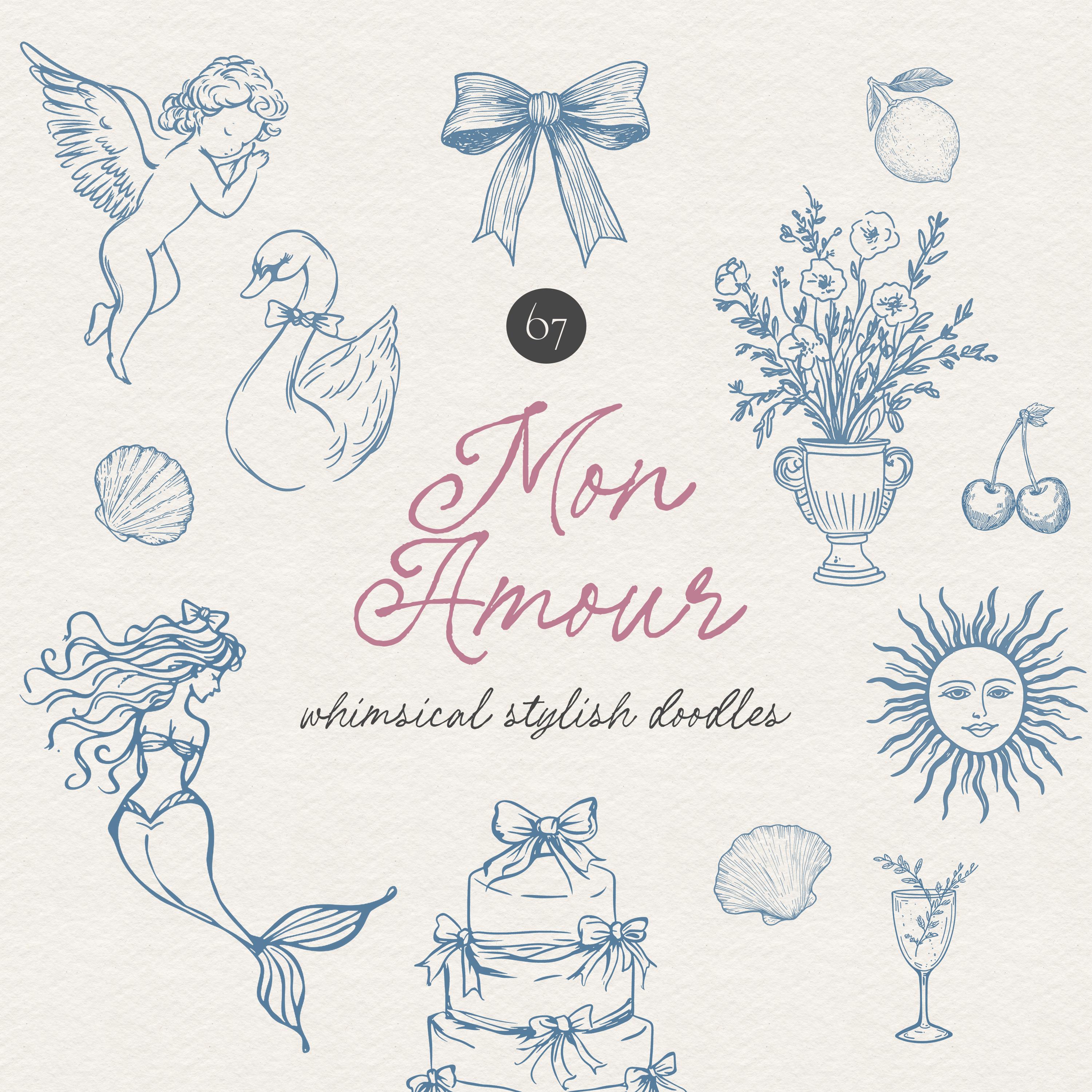 Whimsy Line Drawing Whimsical Doodle Line Art Romance Clipart - French Style Line Art ...
