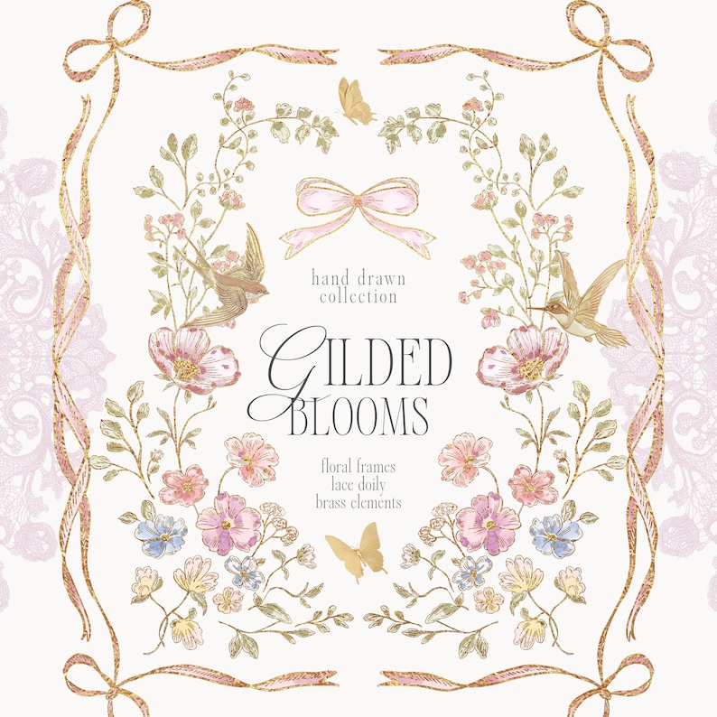 Hand Drawn Vintage Line Art and Mixed Media Floral Collection - Etsy