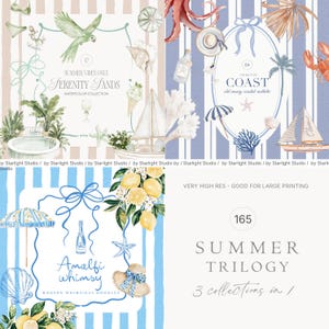 Collection de cliparts été aquarelle - lot été - clipart été Bundle côtier - lot aquarelle 3 en 1